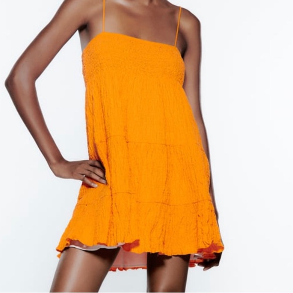 Zara Textured Dress Neon Orange